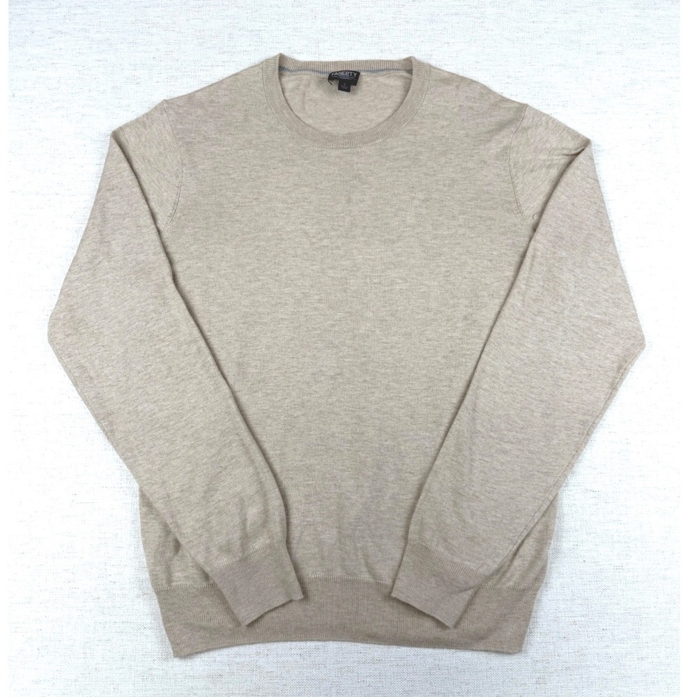 Faherty Reserve Mens Small Beige Cotton Coolmax Crewneck Sweater Brown